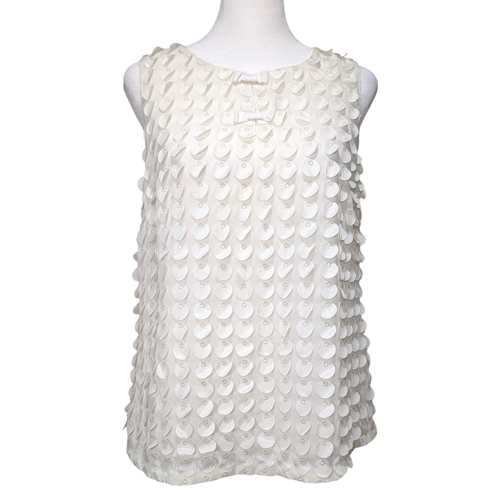 RSVP by Talbots Ivory Petal Applique Sleeveless Blouse Bow Detail XS Coquette